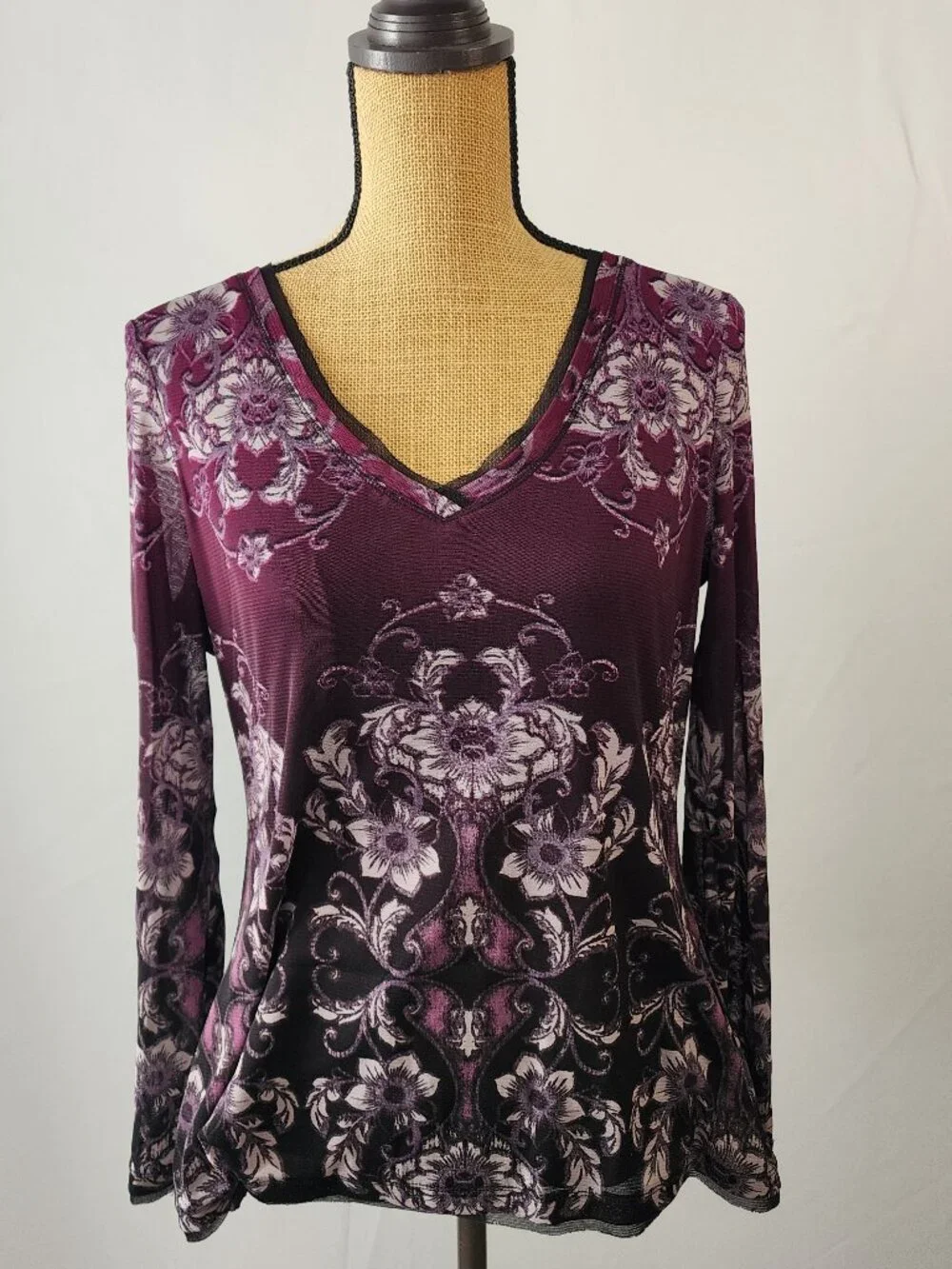 Y2K Axcess Purple Floral Women's L Fairycore Sheer Mesh Top - FLAW - Picture 1 of 15